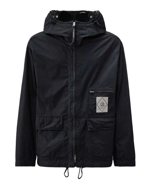 C P Company Black Goggle Jacket 50 Wires With Hood for men