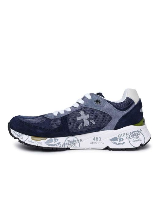 Premiata Blue 'Mase' Leather And Fabric Sneakers for men