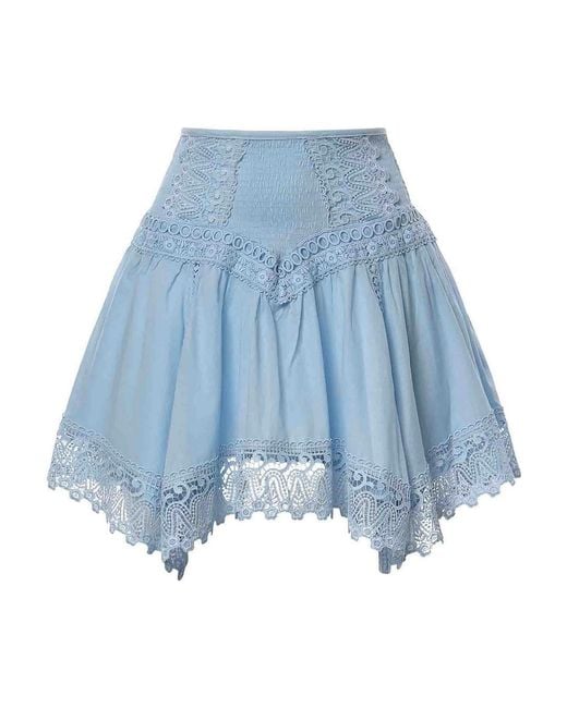 Charo Ruiz Blue Tala Cotton Voile And Lace Miniskirt