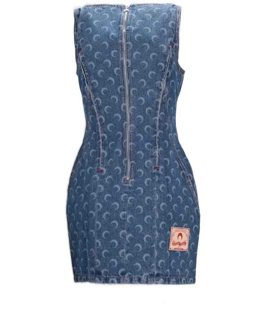 MARINE SERRE Blue Moon Laser Denim Bustier Dress