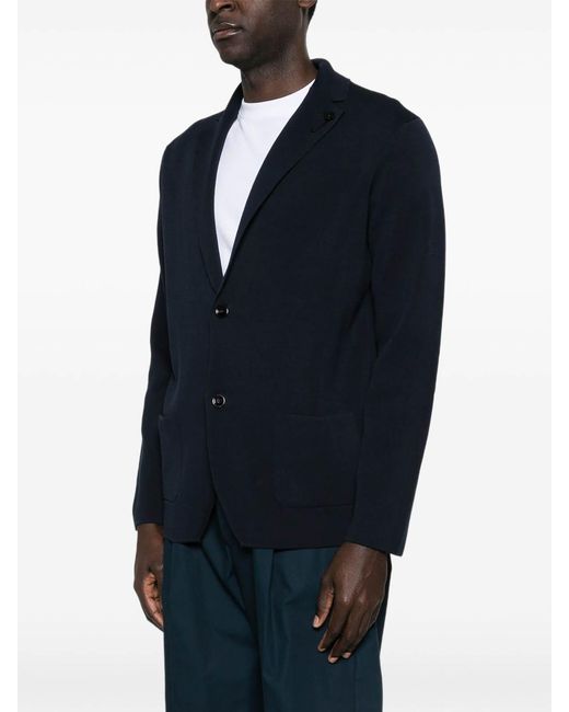Lardini Black Dark Wool Jacket With Flower Clip for men