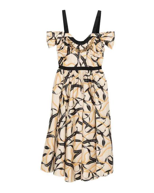 Elisabetta Franchi White Printed Midi Dress With Ruffle Details