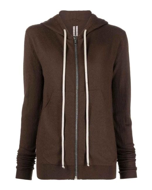 Rick Owens Brown Zip-Up Cashmere Hoodie