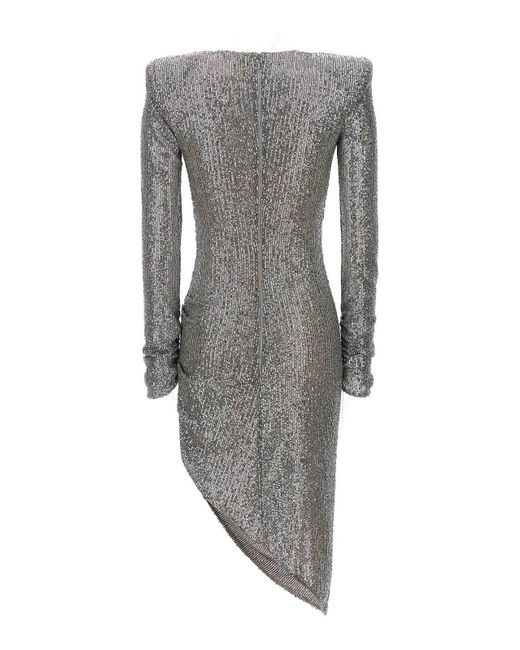 Elisabetta Franchi Gray Sequin Asymmetrical Dress