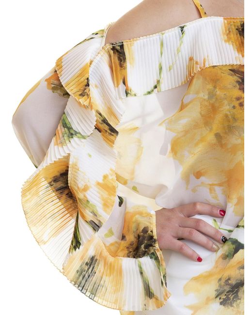 Blugirl Blumarine Metallic Floral Printed Off The Shoulder Blouse