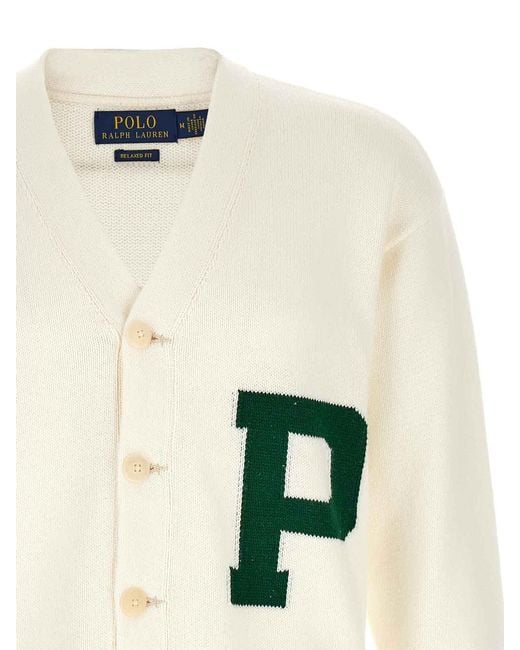 Polo Ralph Lauren White Letter Intarsia Cardigan for men