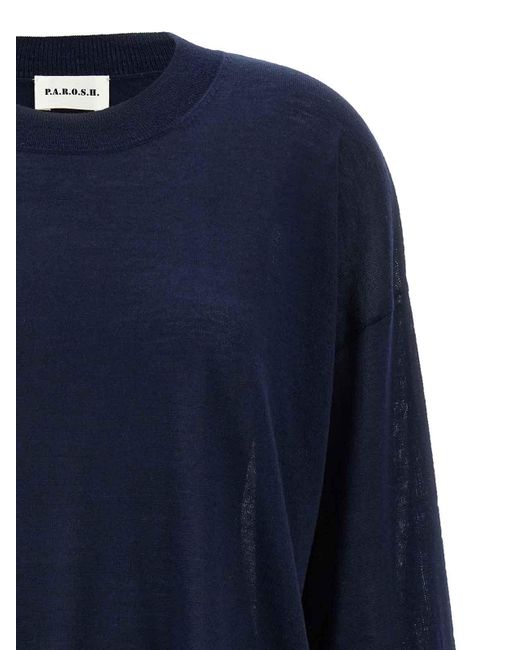 P.A.R.O.S.H. Blue Lightweight Wool Blend Crew-Neck Sweater
