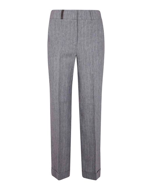 Peserico Gray Pinstripe Linen Canvas Trousers