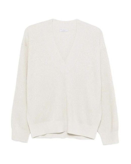 Brunello Cucinelli White Sparkling Cashmere Sweater