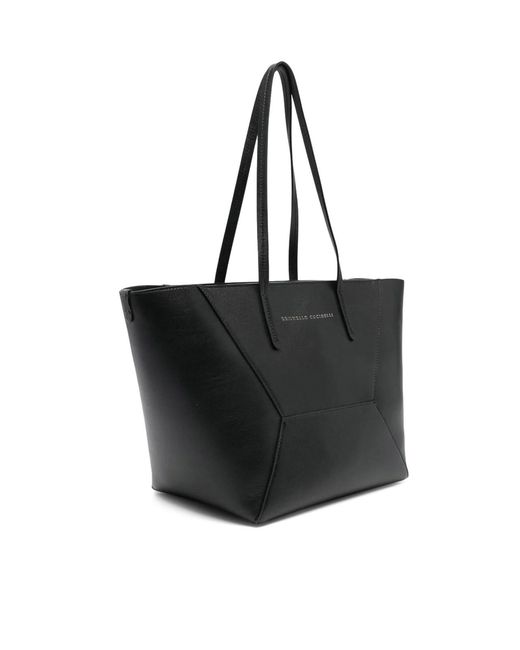 Brunello Cucinelli Black Leather Shopper Bag