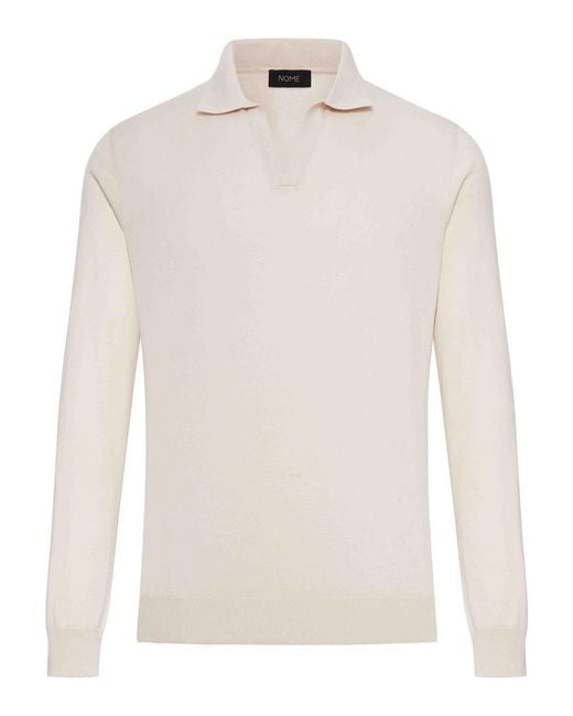 Nome White Cotton Knitted Tennis Polo for men