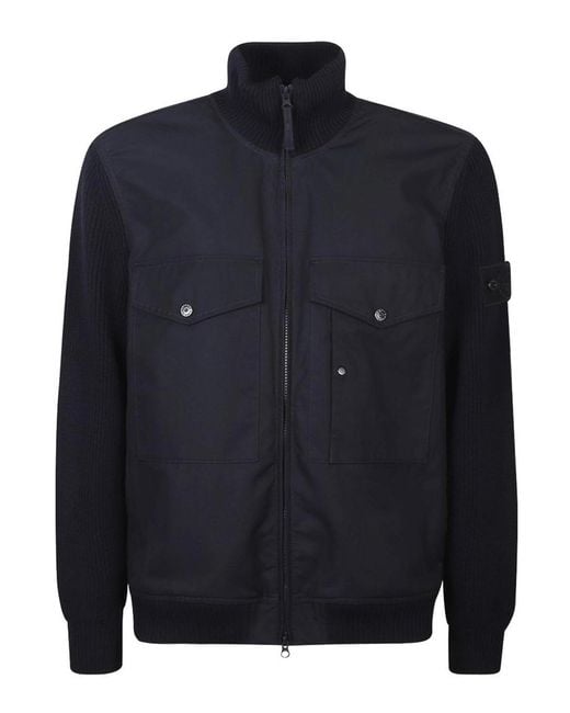 Stone Island Blue Chest-Pocket Dark Jacket for men