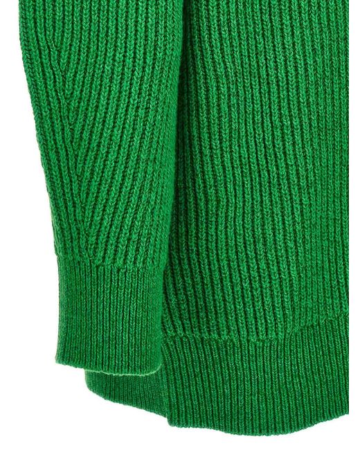 Jil Sander Green V-Neck Oversized Cotton Blend Sweater for men
