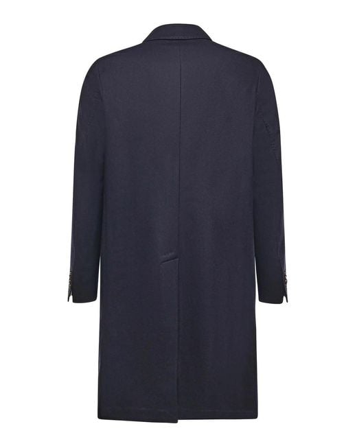 Santaniello Blue Single-Breasted Wool Blend Coat for men