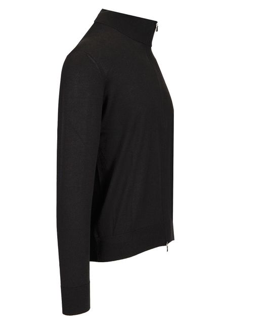Tagliatore Black Cotton And Silk High Neck Zip Sweater for men