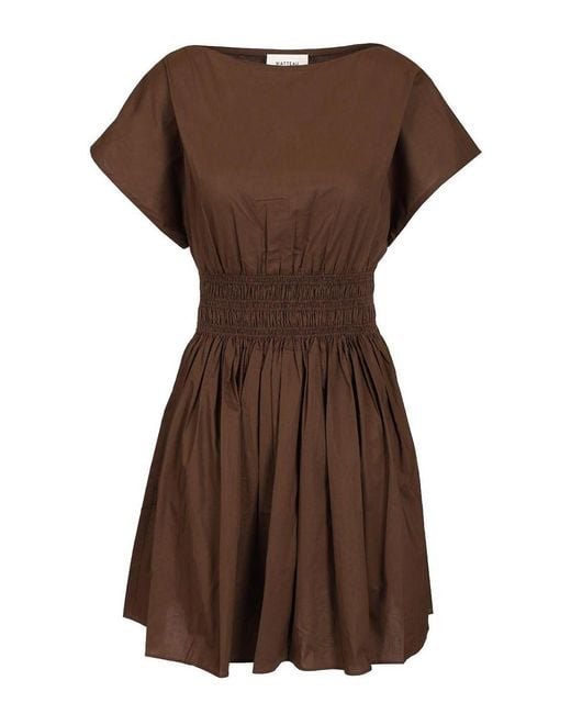 Matteau Brown Shirred Waist Mini Dress