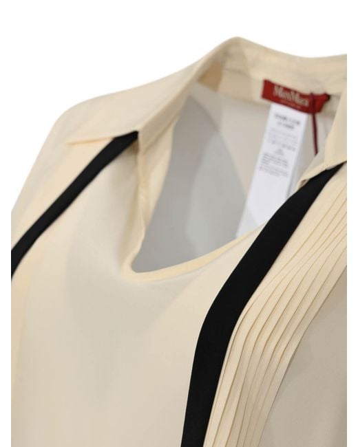 Max Mara Natural Mstcolono Silk Blouse With Bow Tie