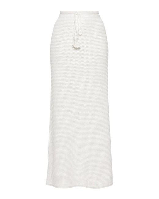Self-Portrait White Sequinned Pointelle-Knit Maxi Skirt
