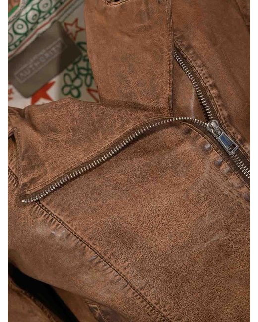 Leather Authority Brown Kiki Hand Crop Biker Jacket