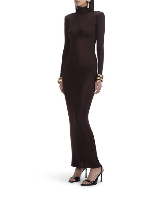 Self-Portrait Brown Viscose Knit Maxi Dress