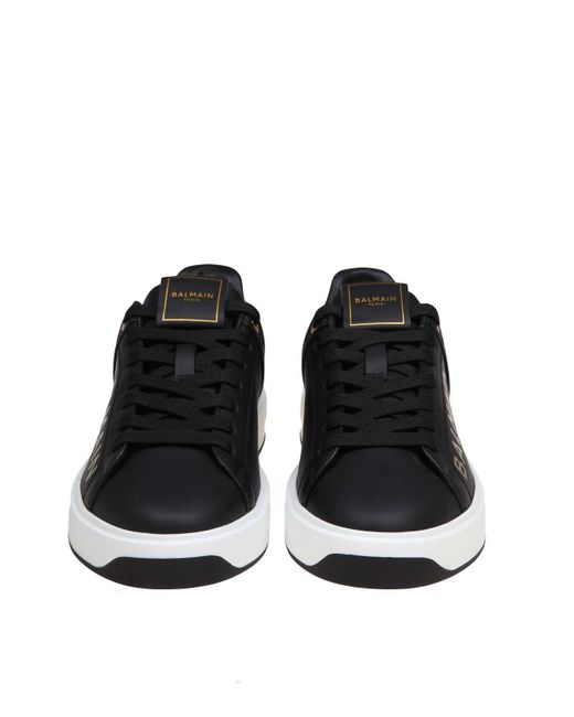 Balmain Black B-court Sneakers In And Gold Leather
