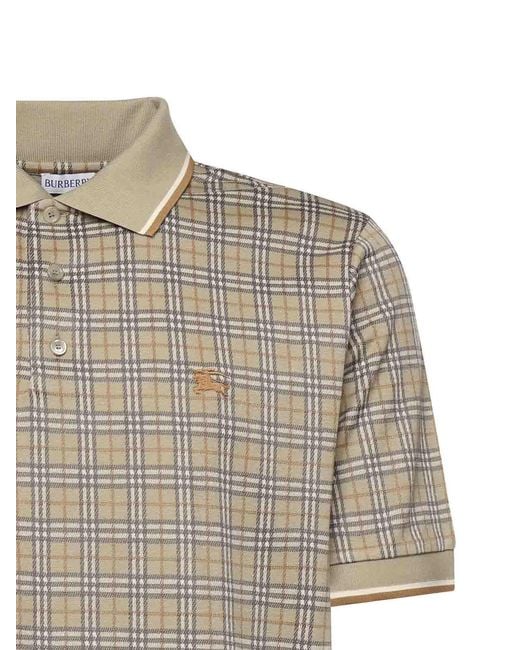 Burberry Gray Check Cotton Blend Polo Shirt for men