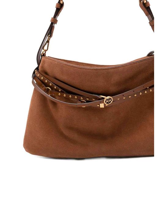 Pinko Brown Suede Big Belt Bag