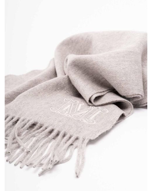 Max Mara White Monogram Embroidered Cashmere Stole