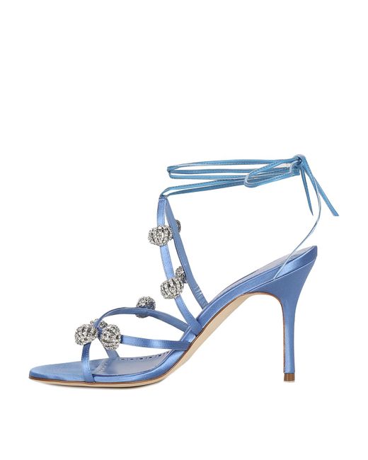 Manolo Blahnik Blue Lace-up Sandals With Jewelled Detailing