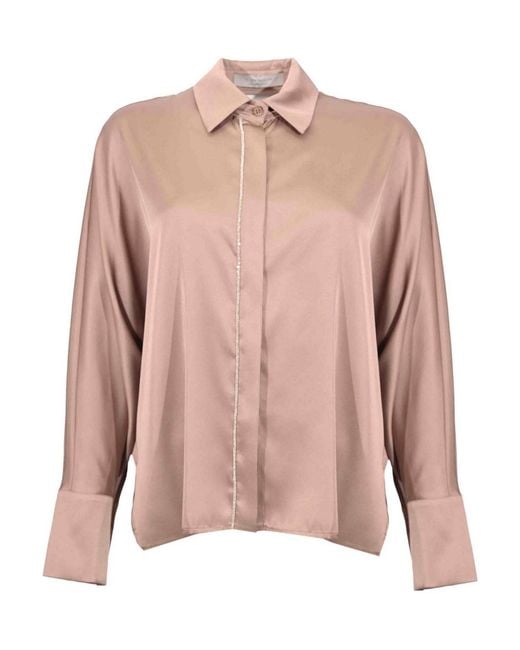 D. EXTERIOR Pink Satin Shirt With Jewel Detail
