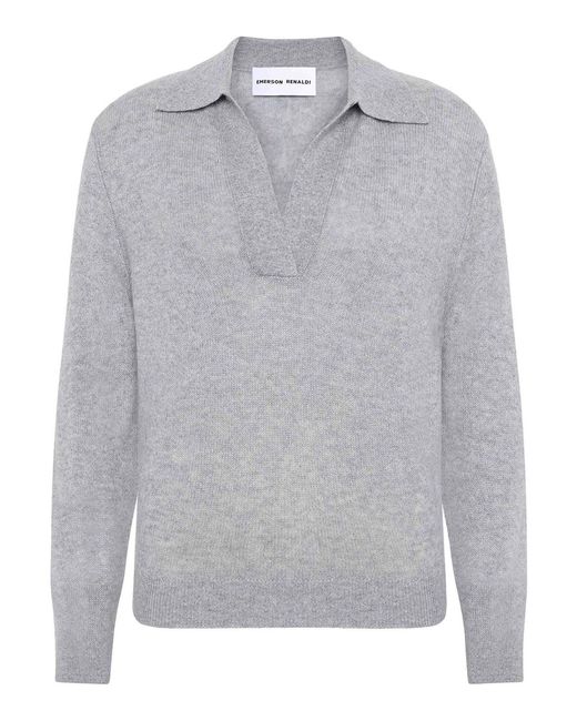EMERSON RENALDI Gray Deep Polo-Collar Sweater
