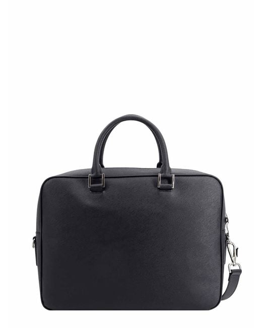 Kiton Black Leather Work Bag for men
