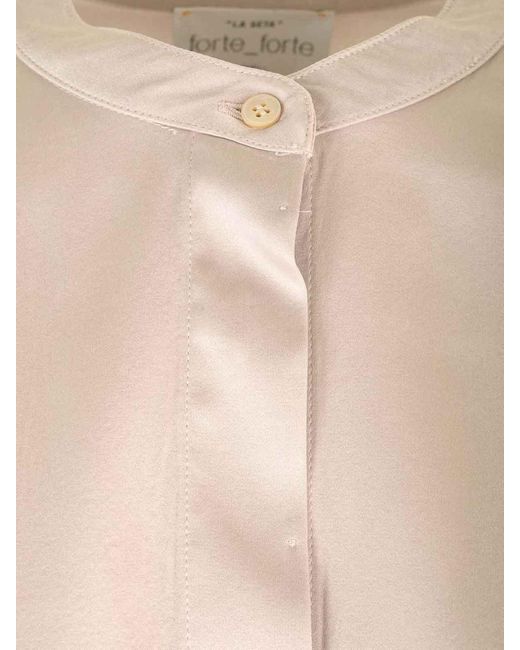 Forte_forte Natural Stretch Heavy Satin Silk Collar Shirt Perla