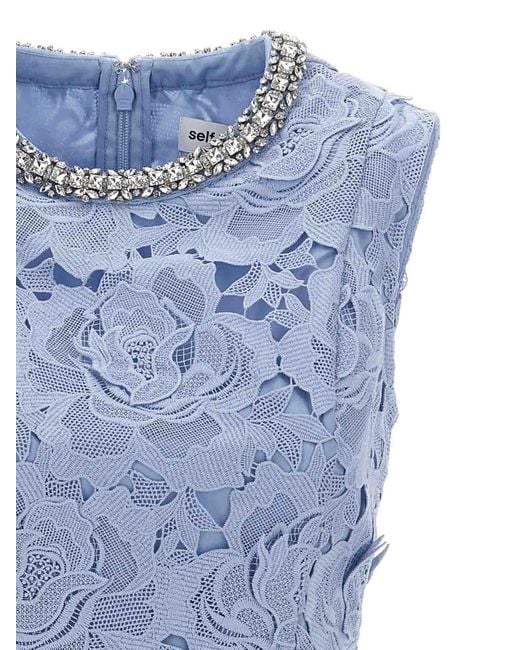 Self-Portrait Flower Lace Mini Dress in Blue | Lyst UK