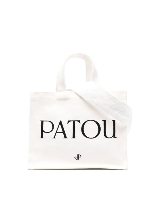 Patou White Logo-Print Canvas Tote