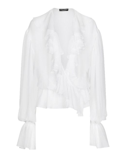 Dolce & Gabbana White Chiffon Blouse With Ruffles