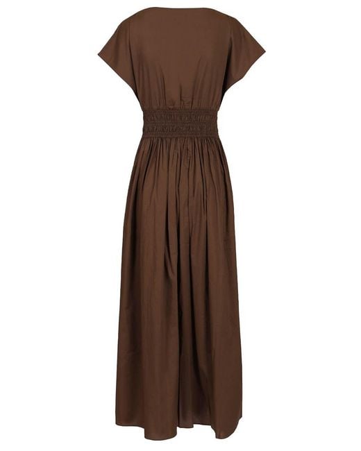 Matteau Brown Shirred Waist Midi Dress