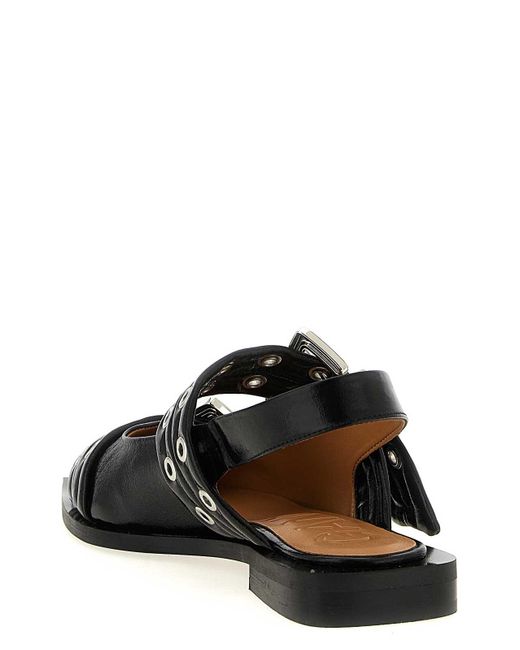 Ganni Black Feminine Buckle' Slingback