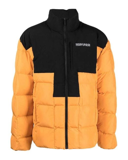 Marcelo Burlon Orange Logo Cross Block Puffer Jacket for men