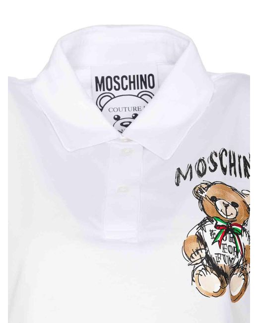 Moschino White Cropped Drawn Teddy Bear T-shirt