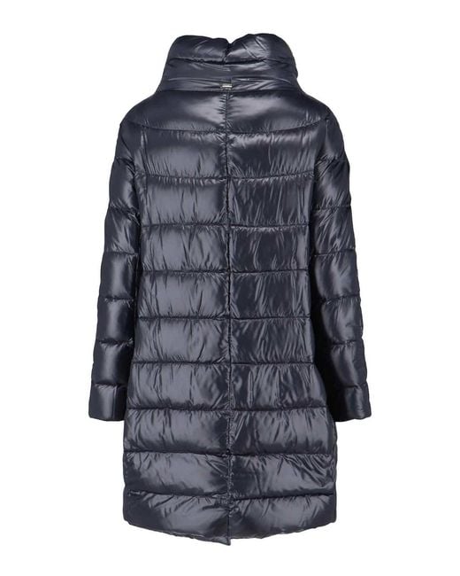 Herno Blue Long Puffer Jacket With High Collar