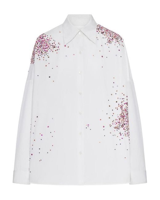 Dries Van Noten White Oversized Cotton Shirt With Appliques