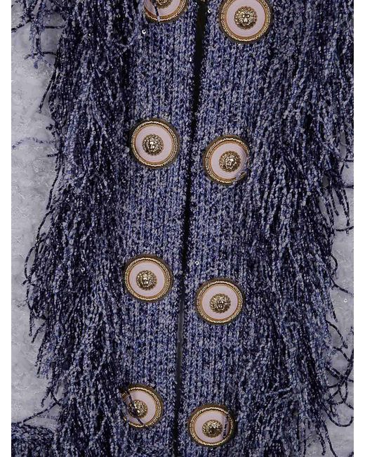 Balmain Blue Fringed Tweed Jkt