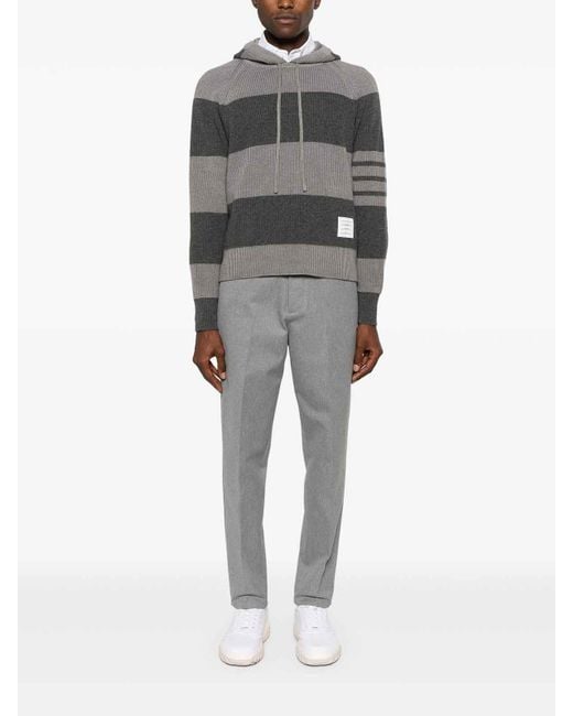 Thom Browne Gray Striped Knitted Hoodie for men