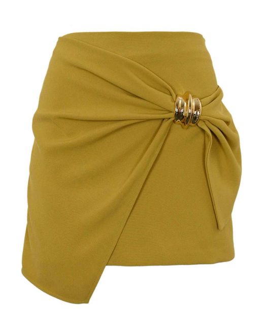 Elisabetta Franchi Green Fluid Crepe Skirt With Macro Bow