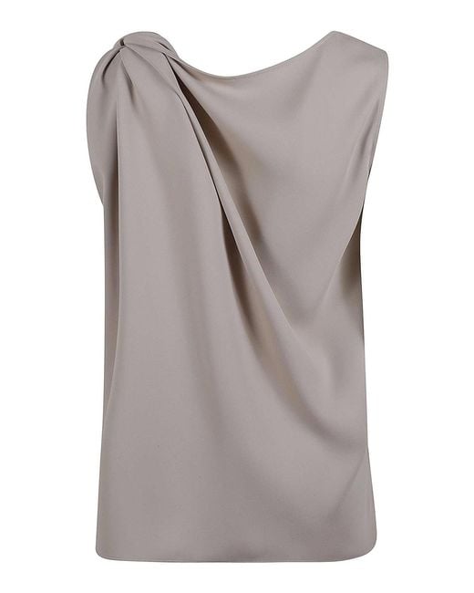 P.A.R.O.S.H. Gray Single Shoulder Drape Top With Flowy Silhouette