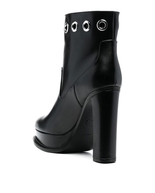 Alexander McQueen Black Heeled Eyelet Leather Boots