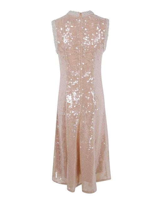 Self-Portrait Natural Sequin Pearl Trim Midi Dress