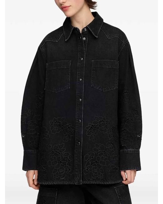 Ganni Blue Broderie Anglaise Denim Loose Shirt