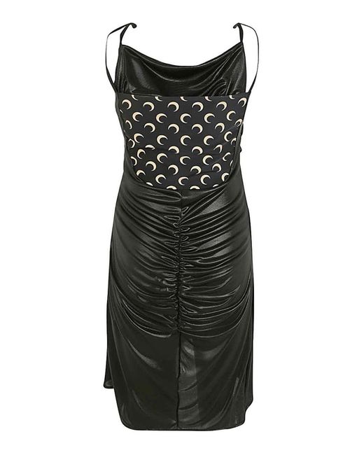 MARINE SERRE Black Regenerated Jersey Drapped Pleated Dress